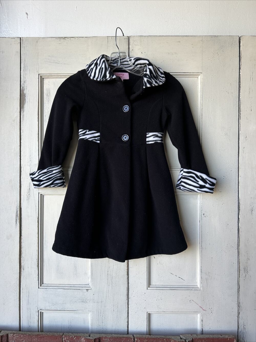 Copper Key (Dillard's) Girls' Black 4/5 Polyester Coat with Zebra Print Trim